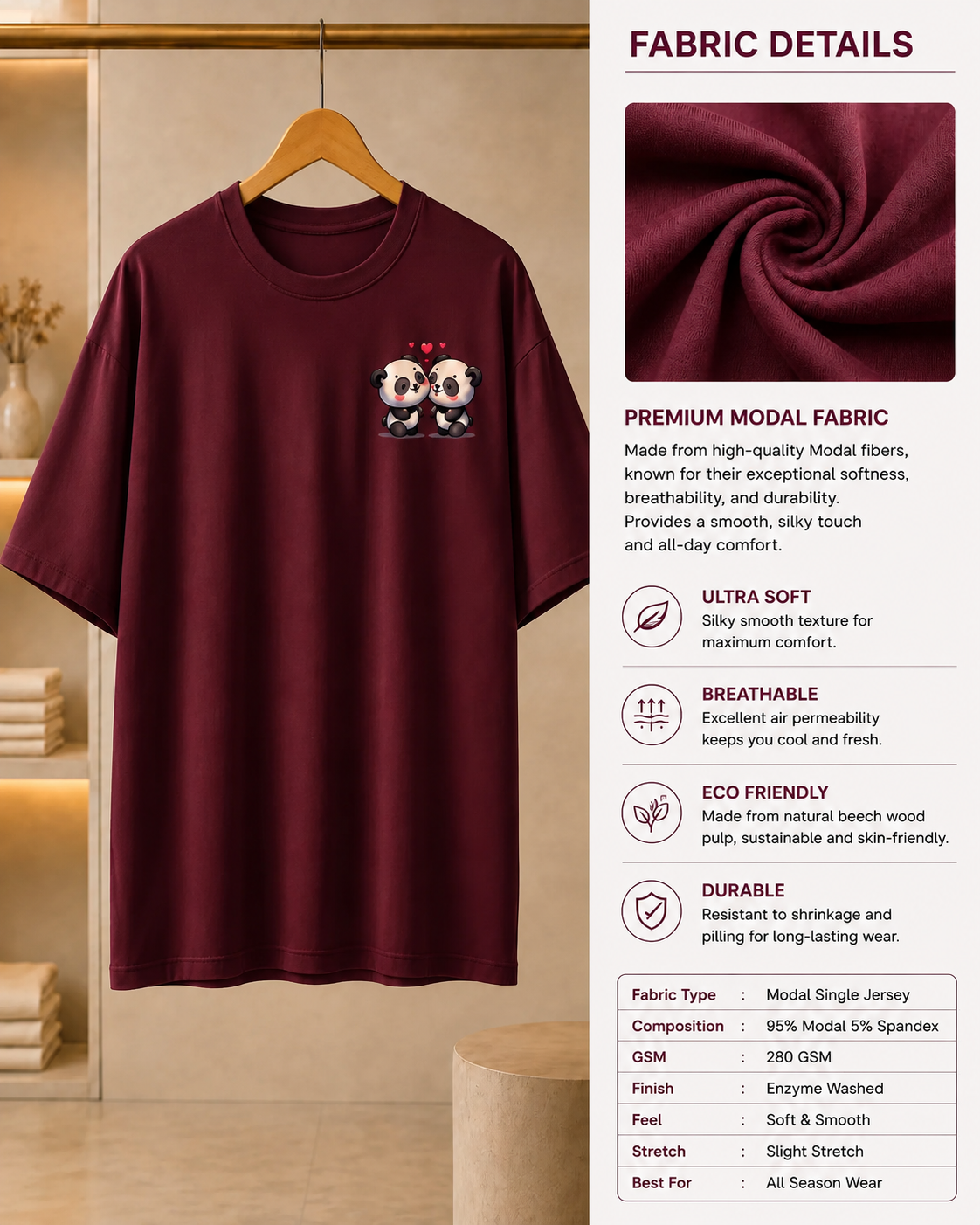 Styloraa Maroon Panda Tshirt
