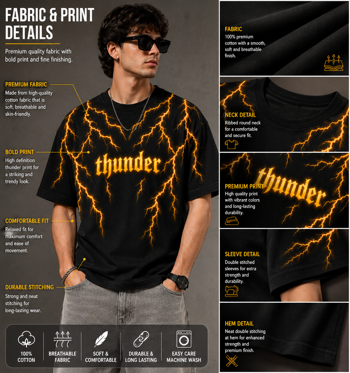 Styloraa Thunder Strike Oversized T-Shirt