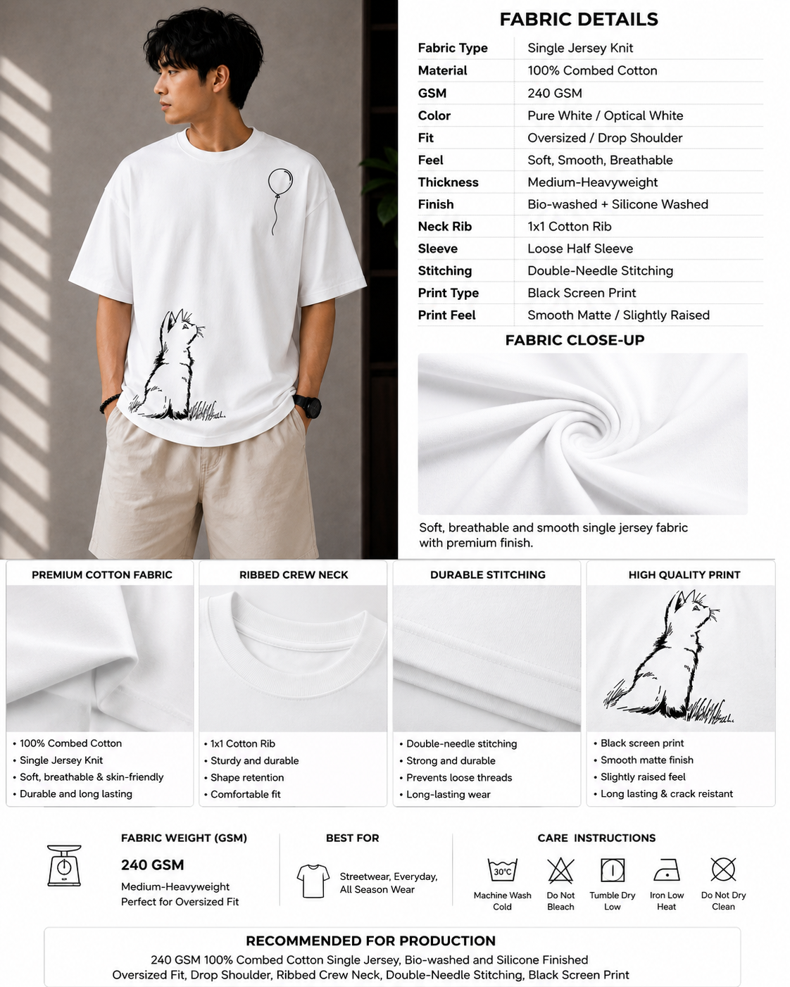 Styloraa White Oversized Cat Balloon Graphic T-Shirt