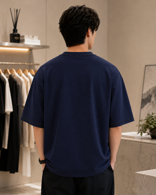 Navy Blue Panda Pocket Oversized T-Shirt
