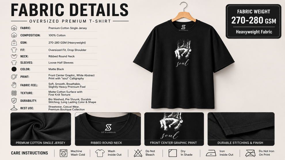 Styloraa Matte Black Oversized Soul Graphic T-Shirt