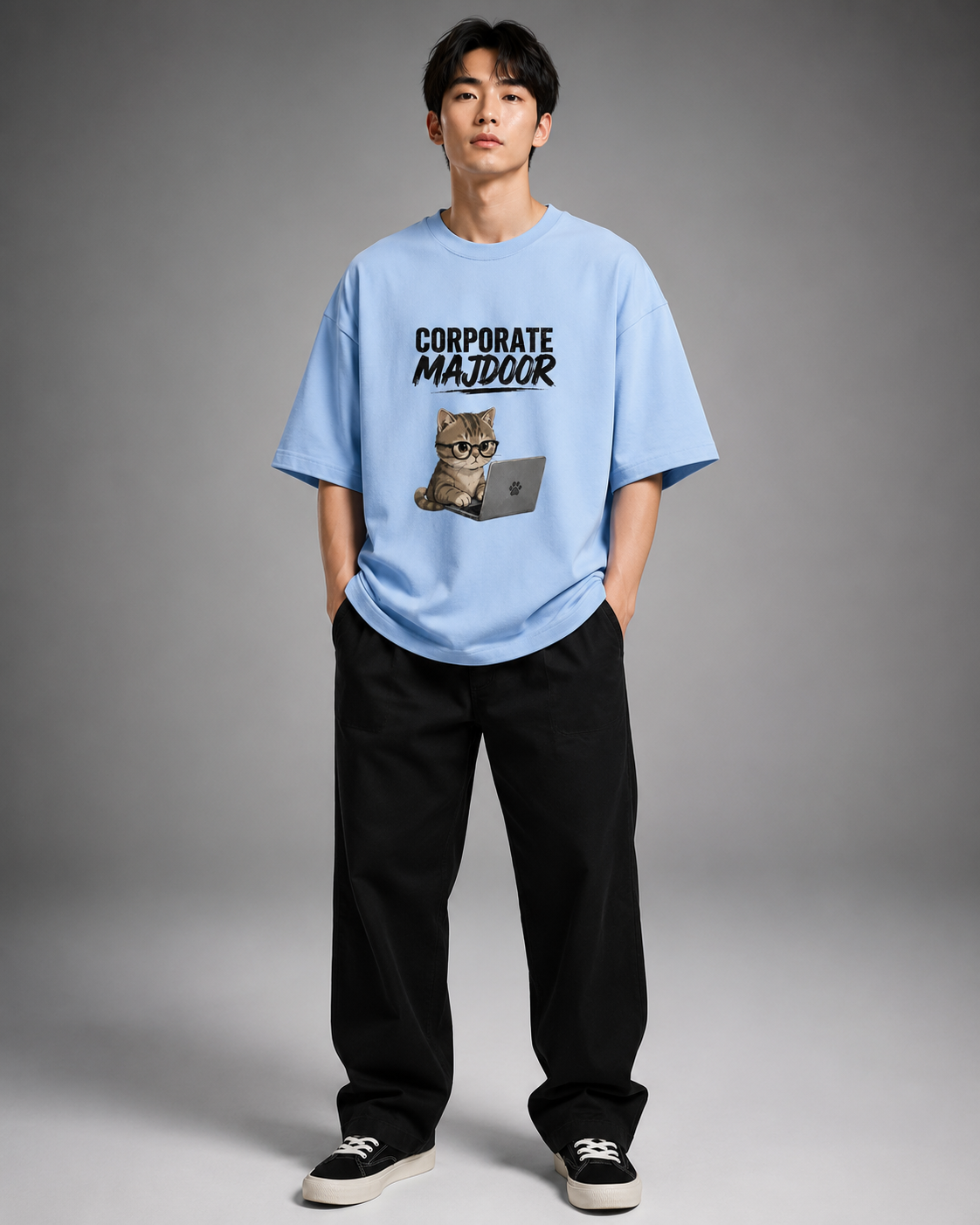 Corporate Majdoor Premium Oversized T-Shirt – Sky Blue