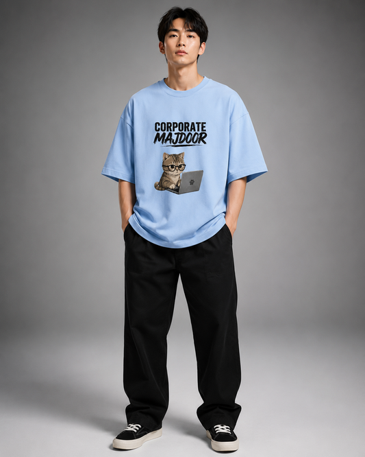 Corporate Majdoor Premium Oversized T-Shirt – Sky Blue
