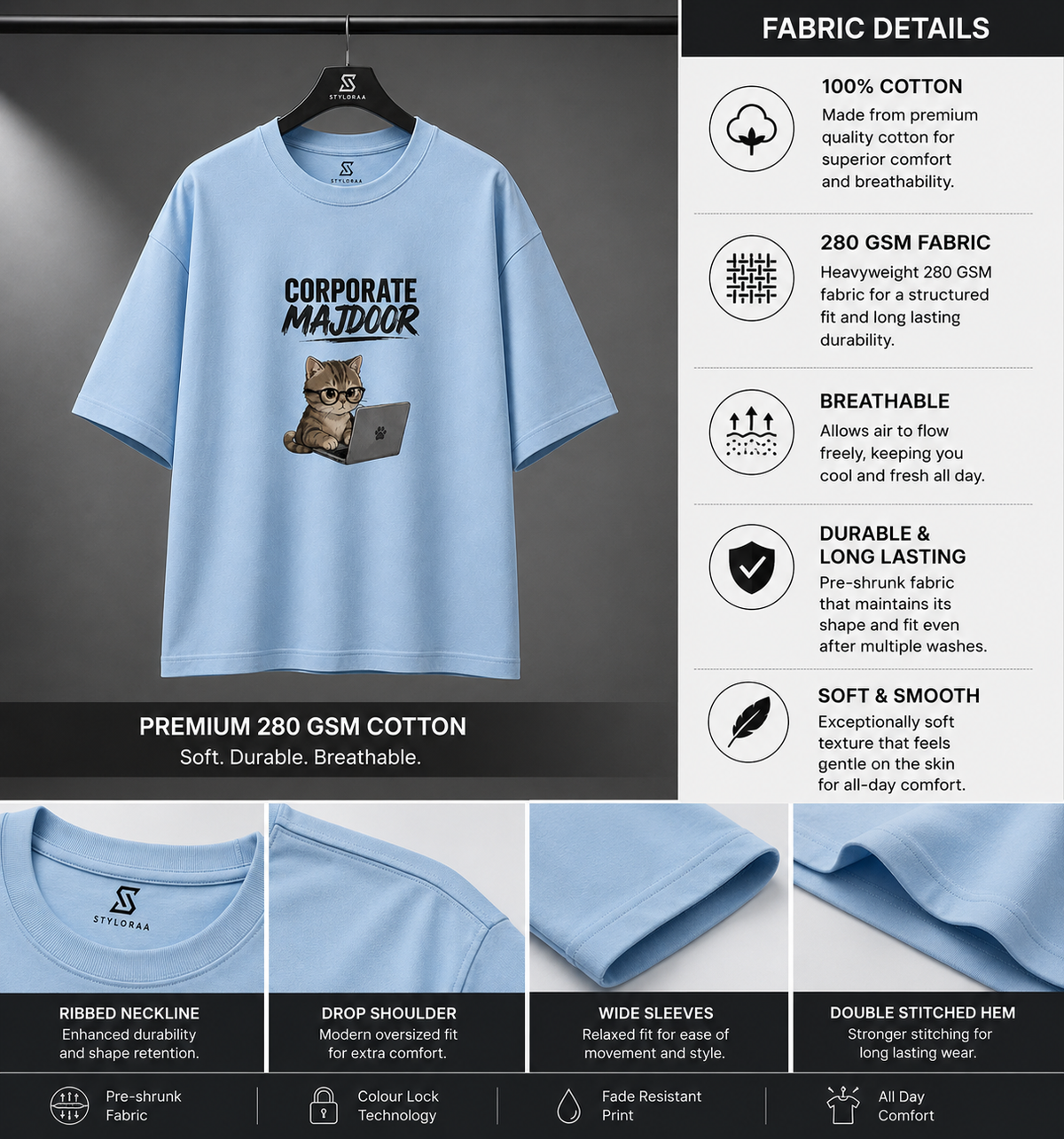 Corporate Majdoor Premium Oversized T-Shirt – Sky Blue