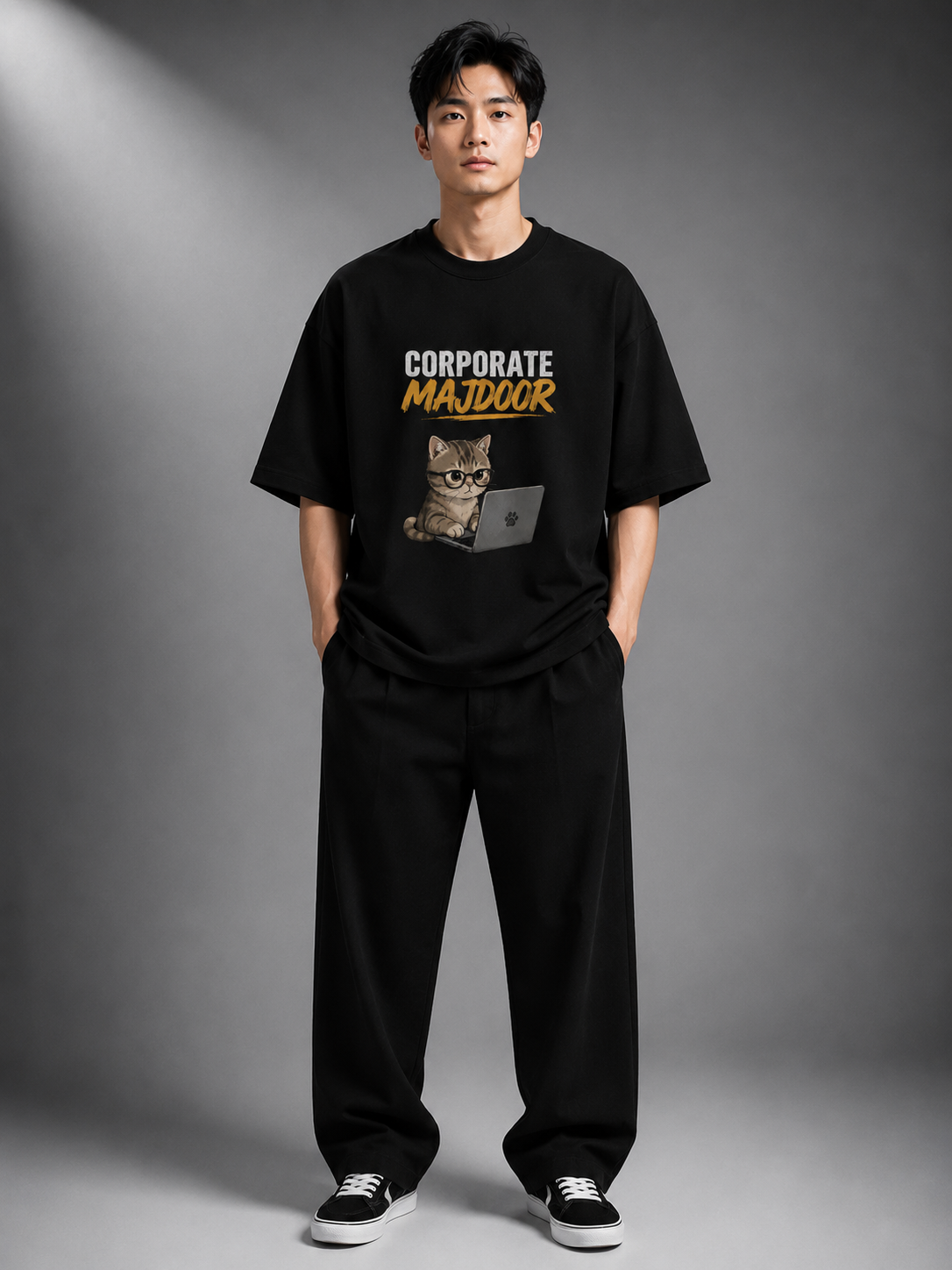 Corporate Majdoor Premium Oversized T-Shirt – Black