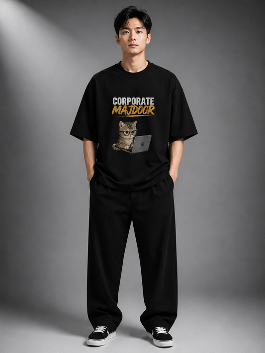 Corporate Majdoor Premium Oversized T-Shirt – Black