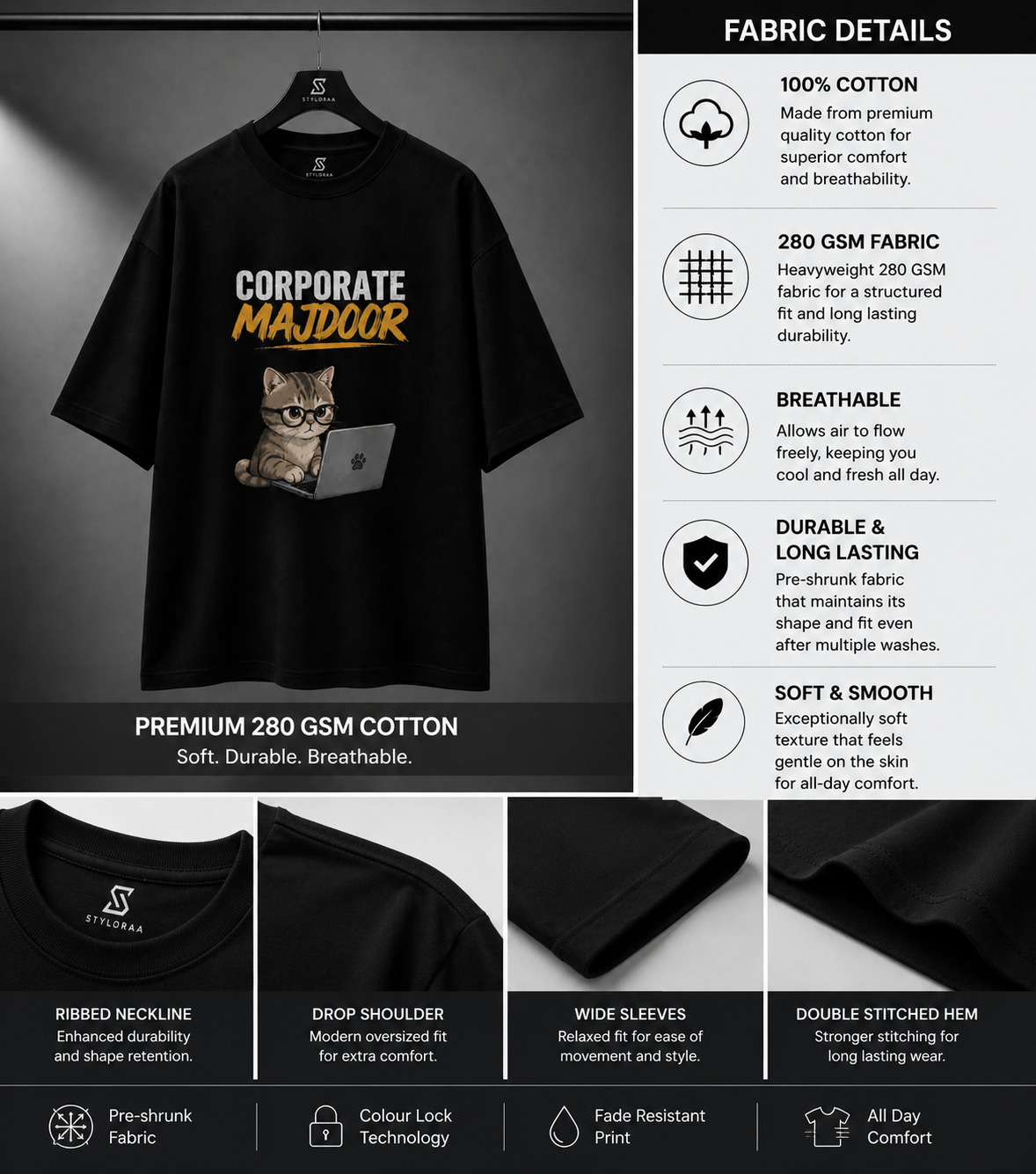 Corporate Majdoor Premium Oversized T-Shirt – Black