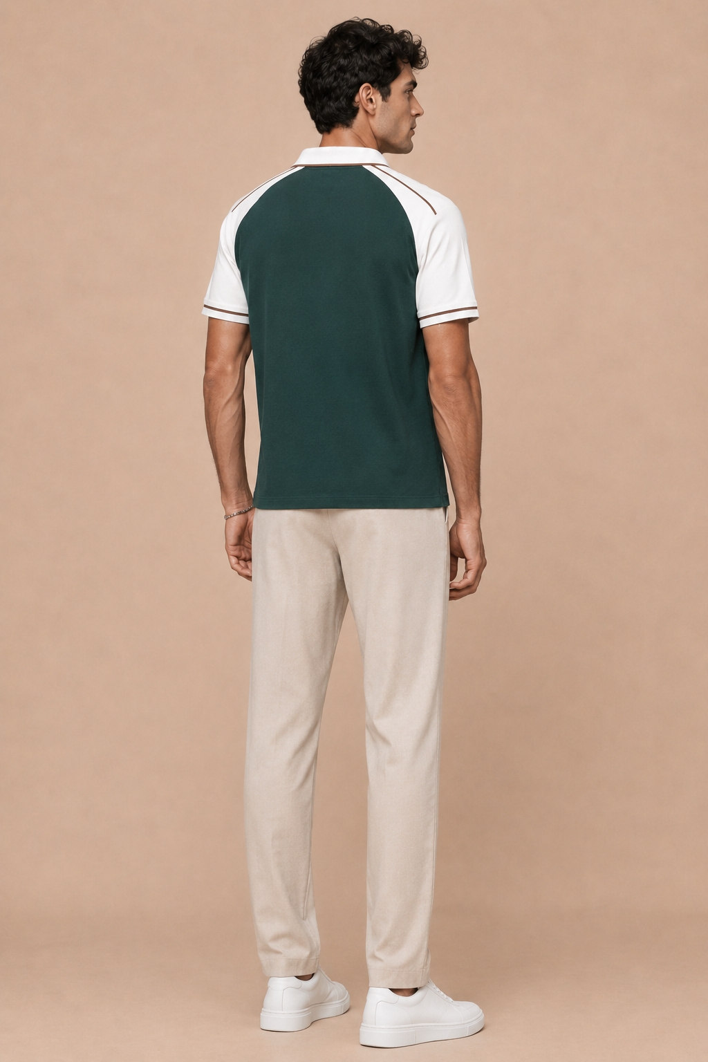 Forest Green Contrast Half-Zip Polo T-Shirt