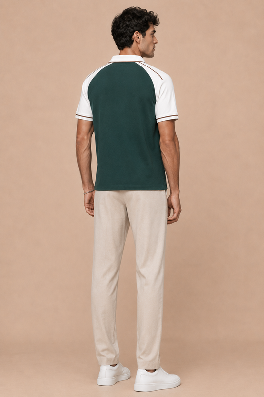 Forest Green Contrast Half-Zip Polo T-Shirt