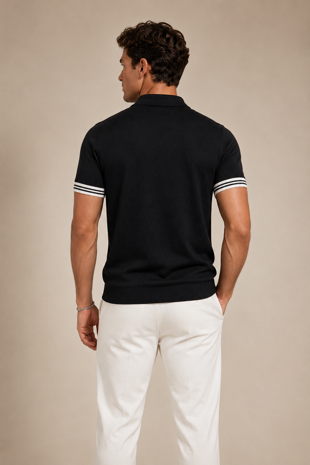 Black Knit Zip Polo T-Shirt