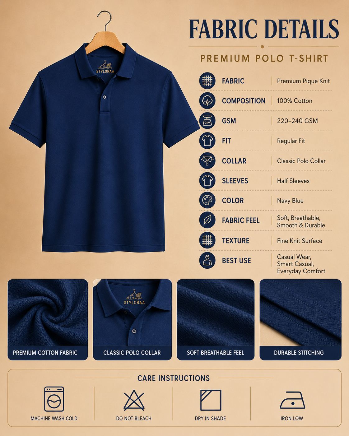Navy Smart Casual Polo T-Shirt