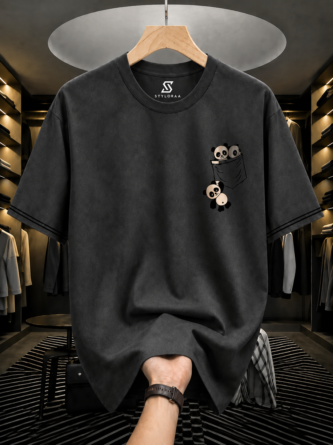 Cute Panda Pocket Print T shirt