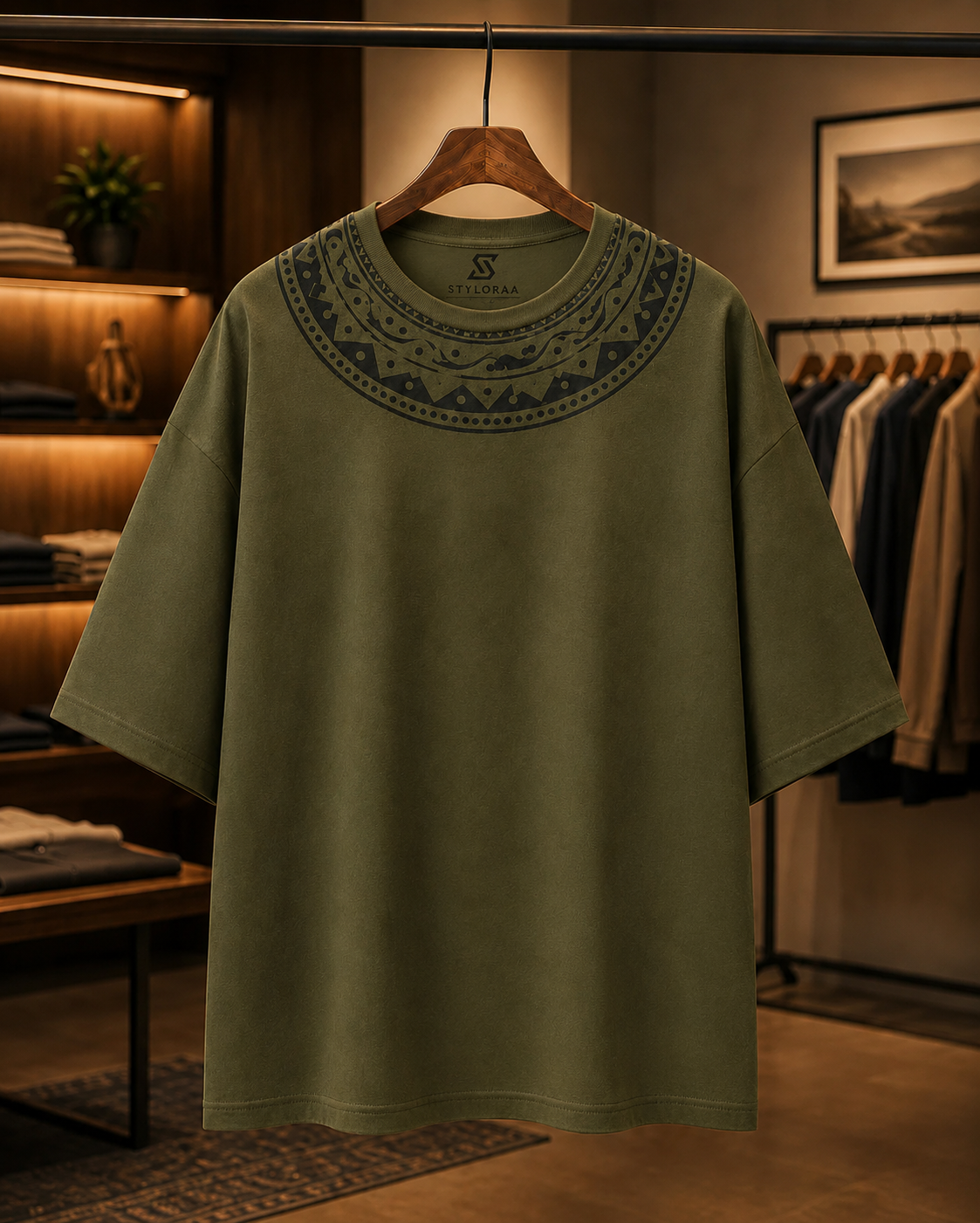 Olive Tribal Oversized T-Shirt