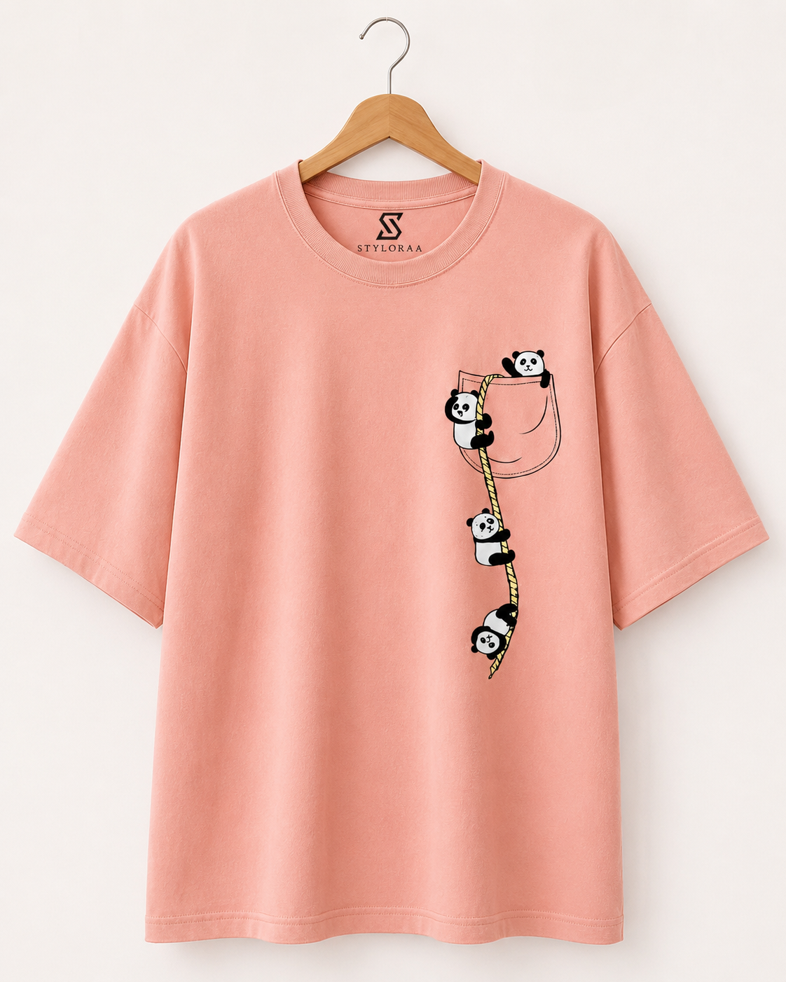 Panda Pocket Escape Oversized T-Shirt – Baby Pink