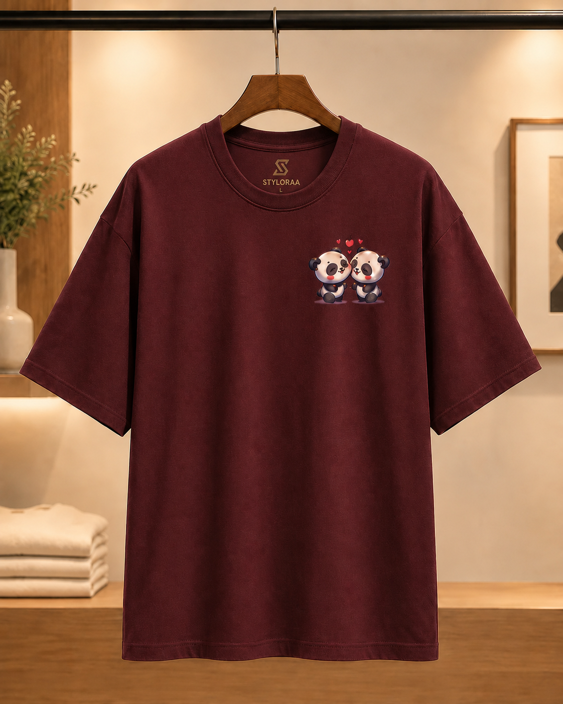 Styloraa Maroon Panda Tshirt