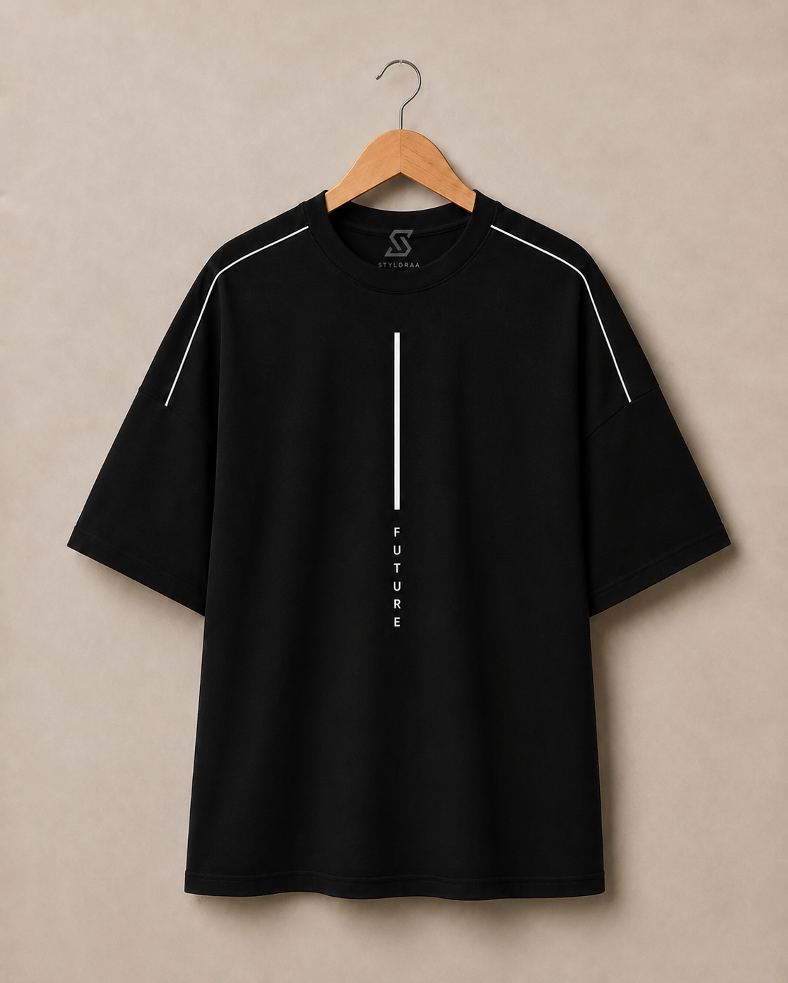 Styloraa Matte Black Oversized Future Line T-Shirt