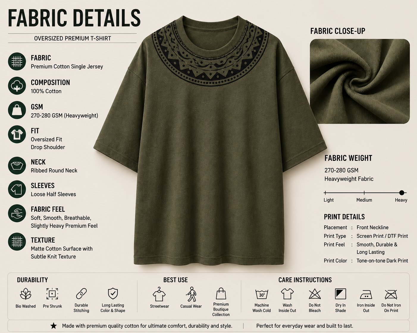 Olive Tribal Oversized T-Shirt