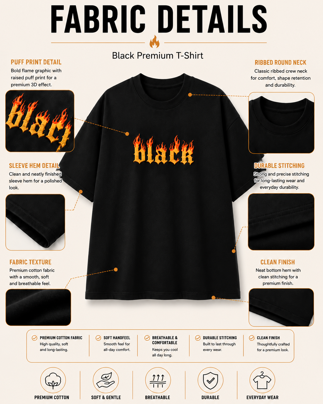 Inferno Black Oversized Puff Print T-Shirt