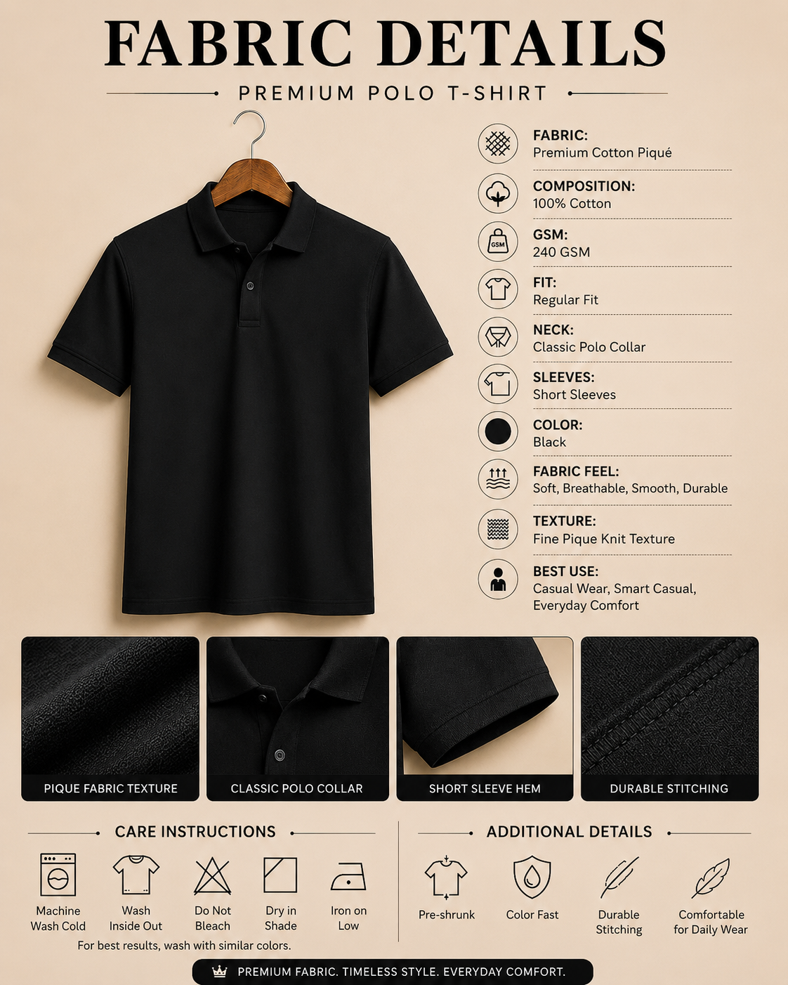 Premium Cotton Black Polo T-Shirt