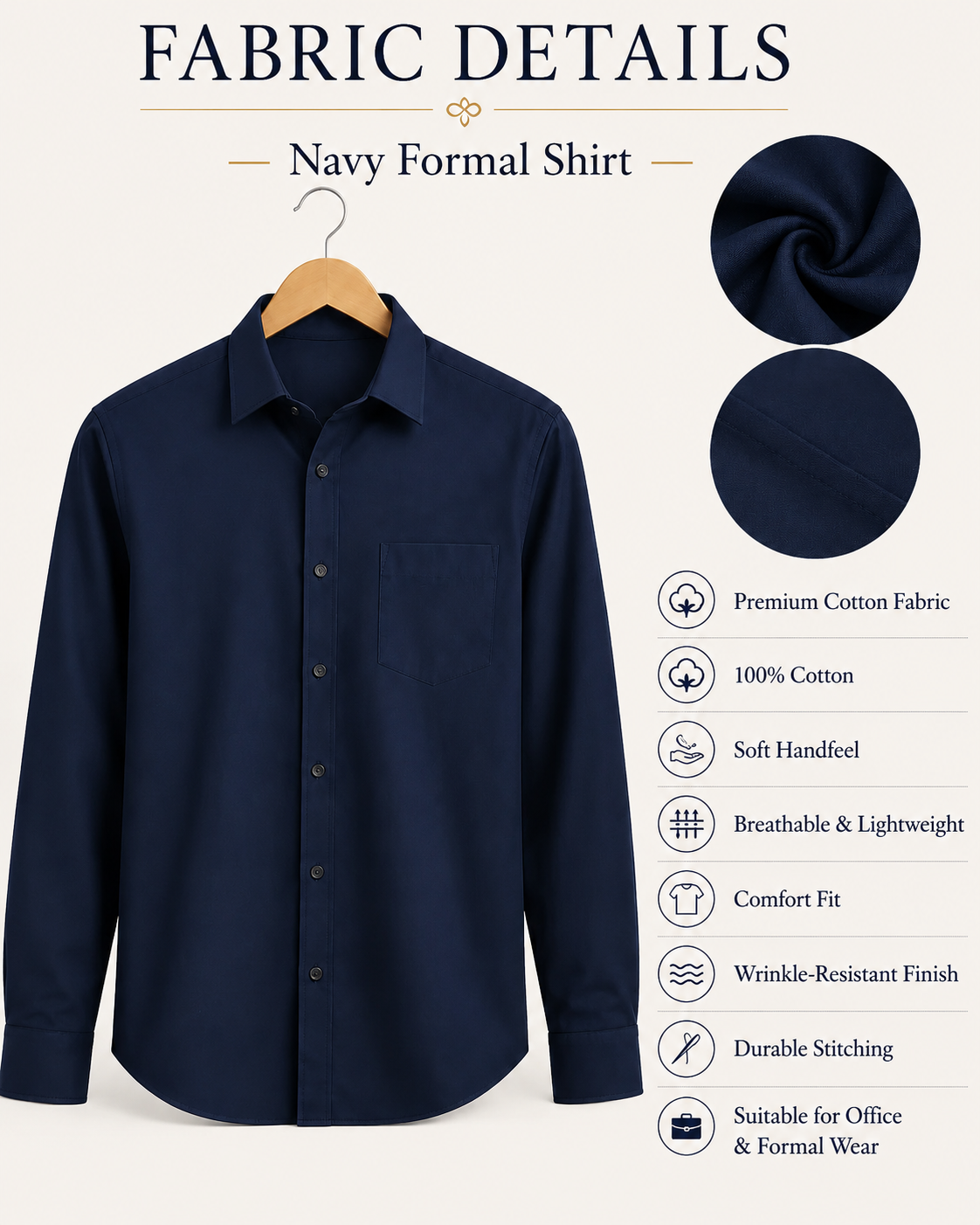 Premium Navy Cotton Shirt