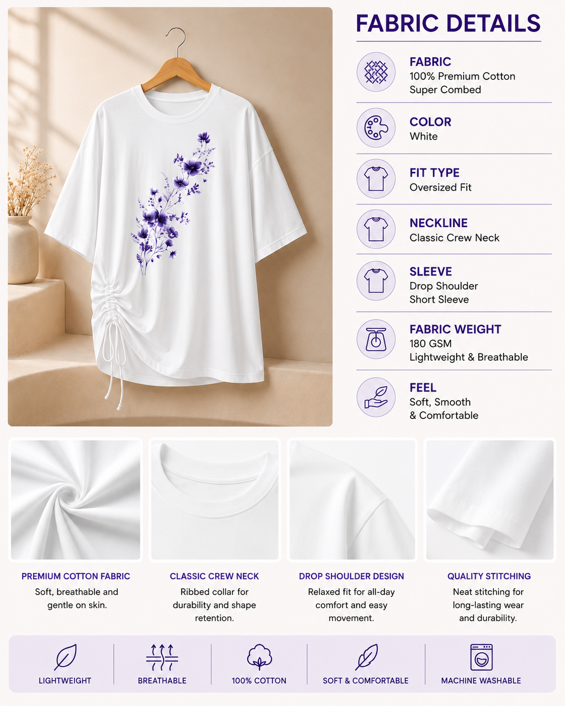 Violet Blossom Oversized Tee