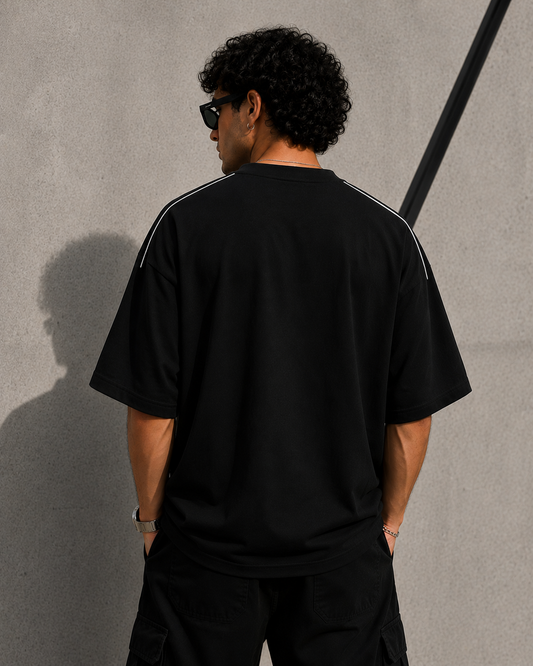 Styloraa Matte Black Oversized Future Line T-Shirt