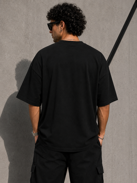Styloraa Matte Black Oversized Soul Graphic T-Shirt