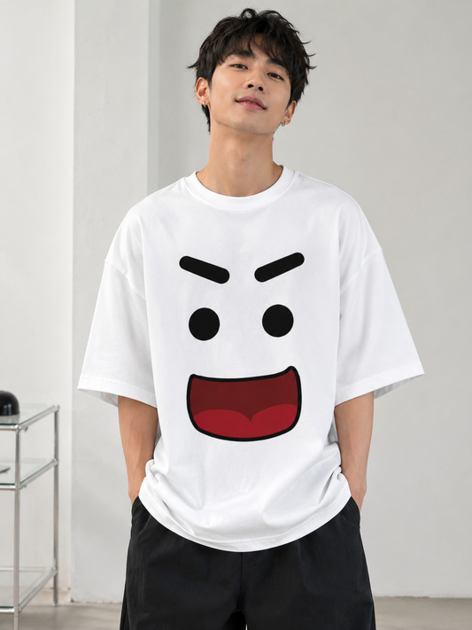 White Smiley Graphic Oversized T-Shirt