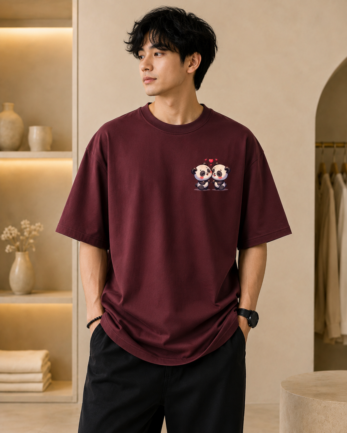 Styloraa Maroon Panda Tshirt