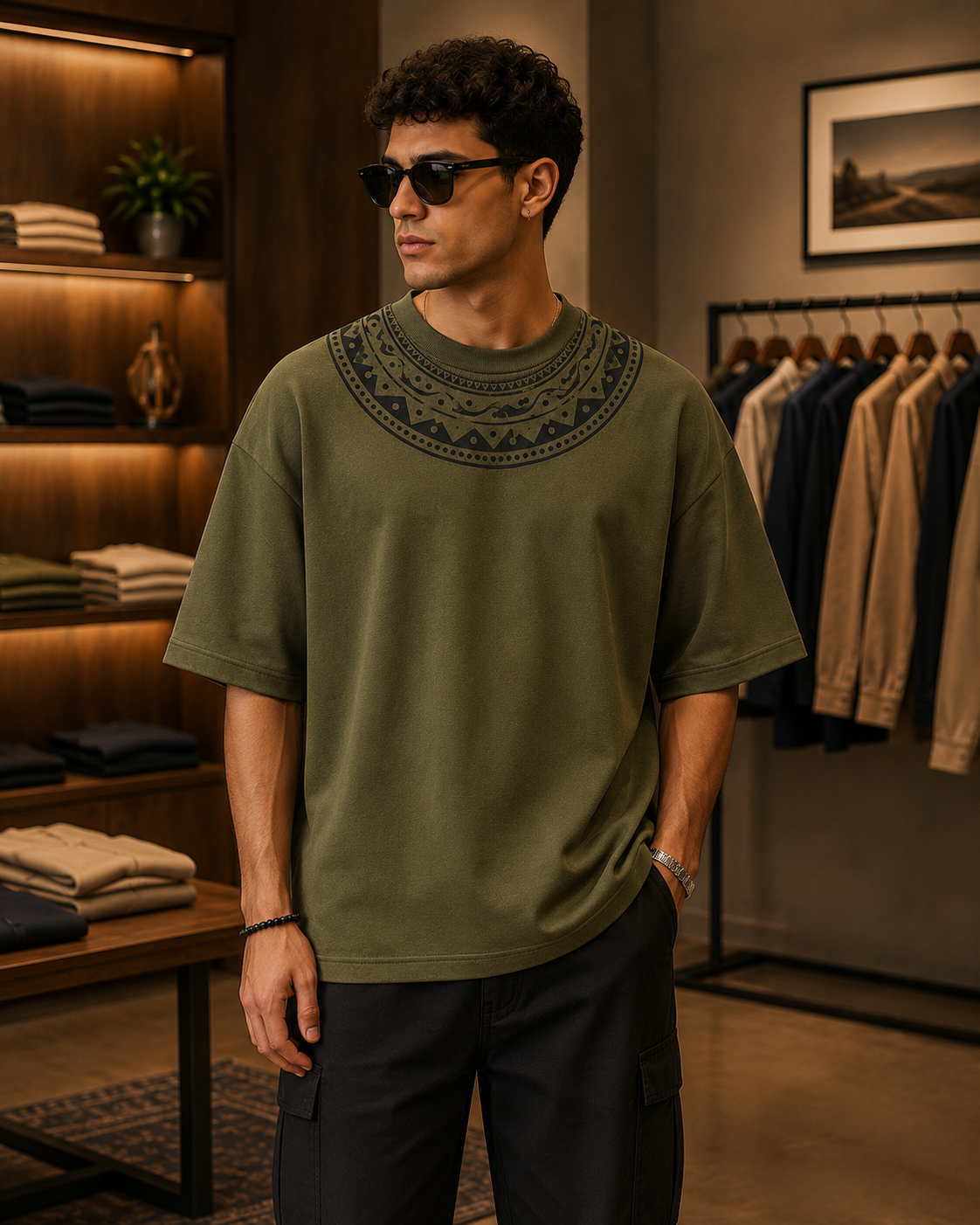 Olive Tribal Oversized T-Shirt