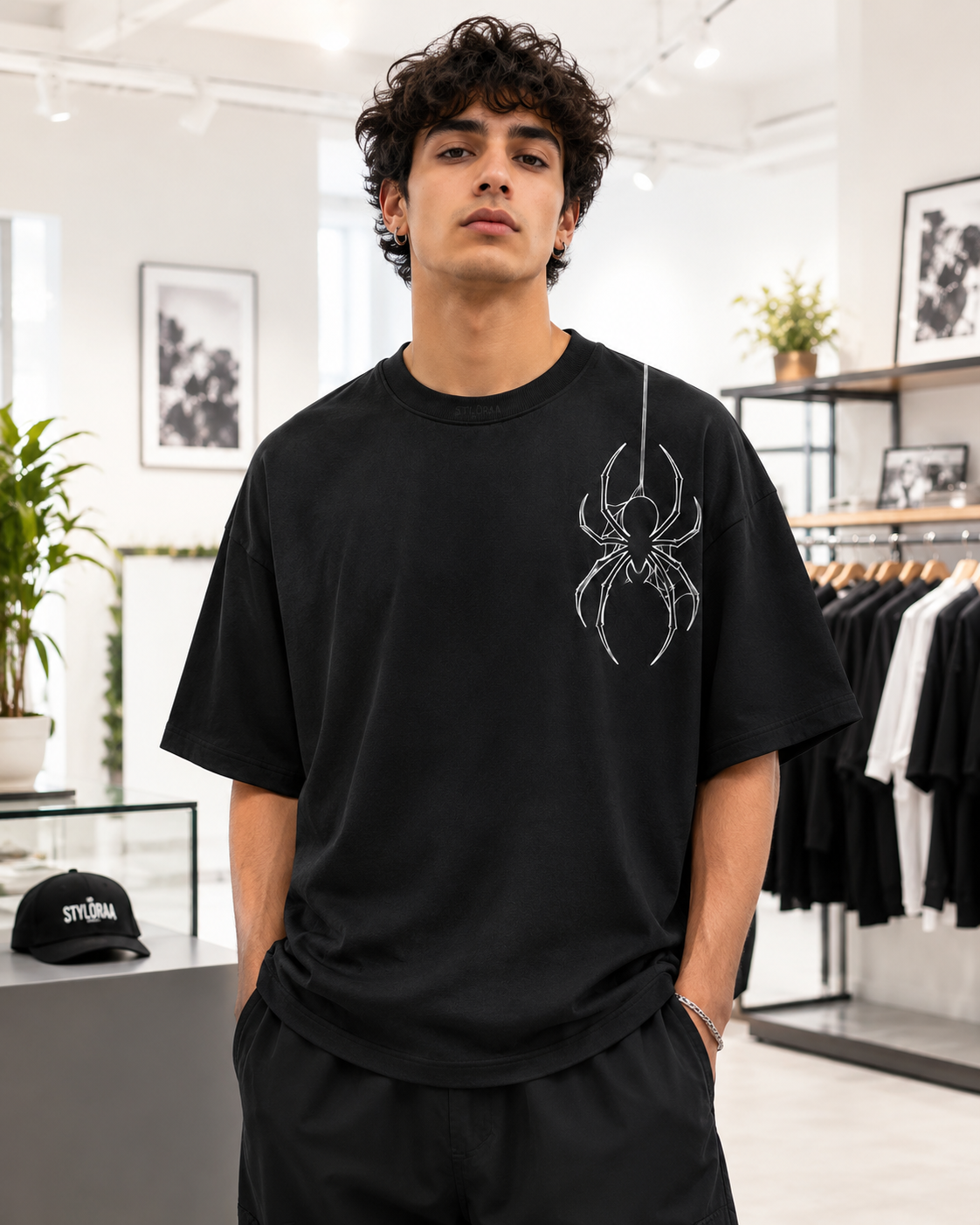 Styloraa Matte Black Spider T Shirt
