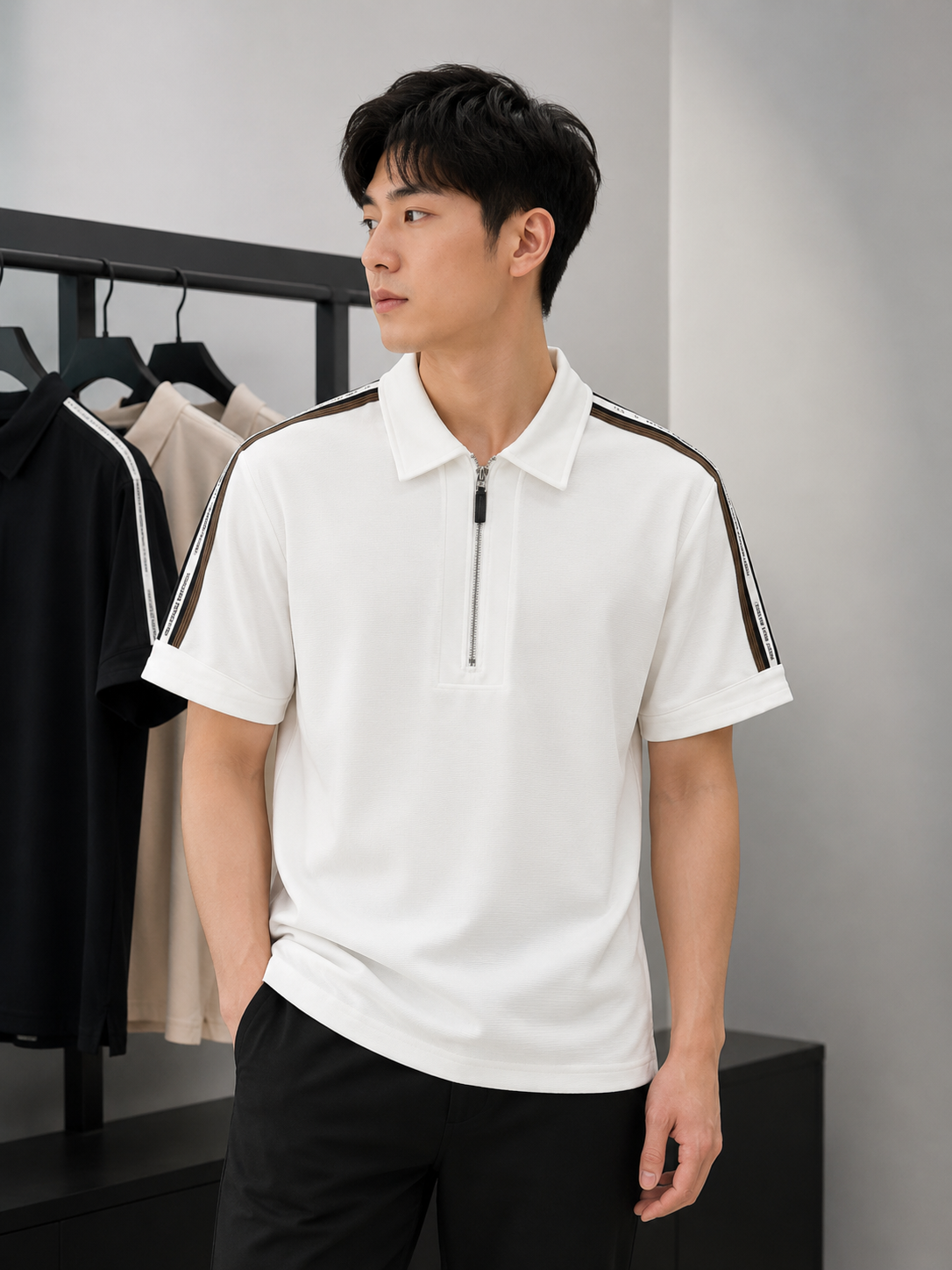 Heritage Zip Polo T-Shirt – Ivory White