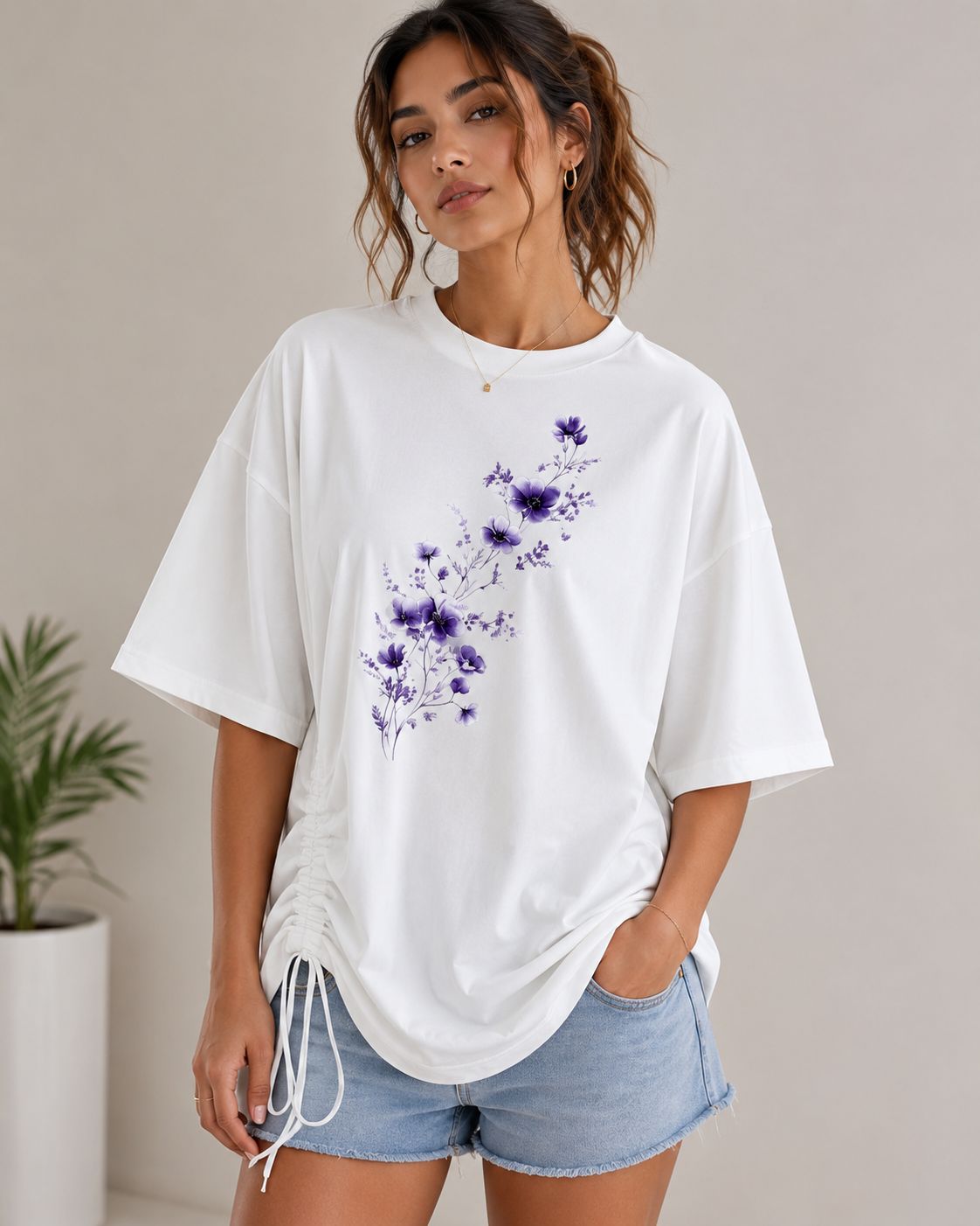 Violet Blossom Oversized Tee