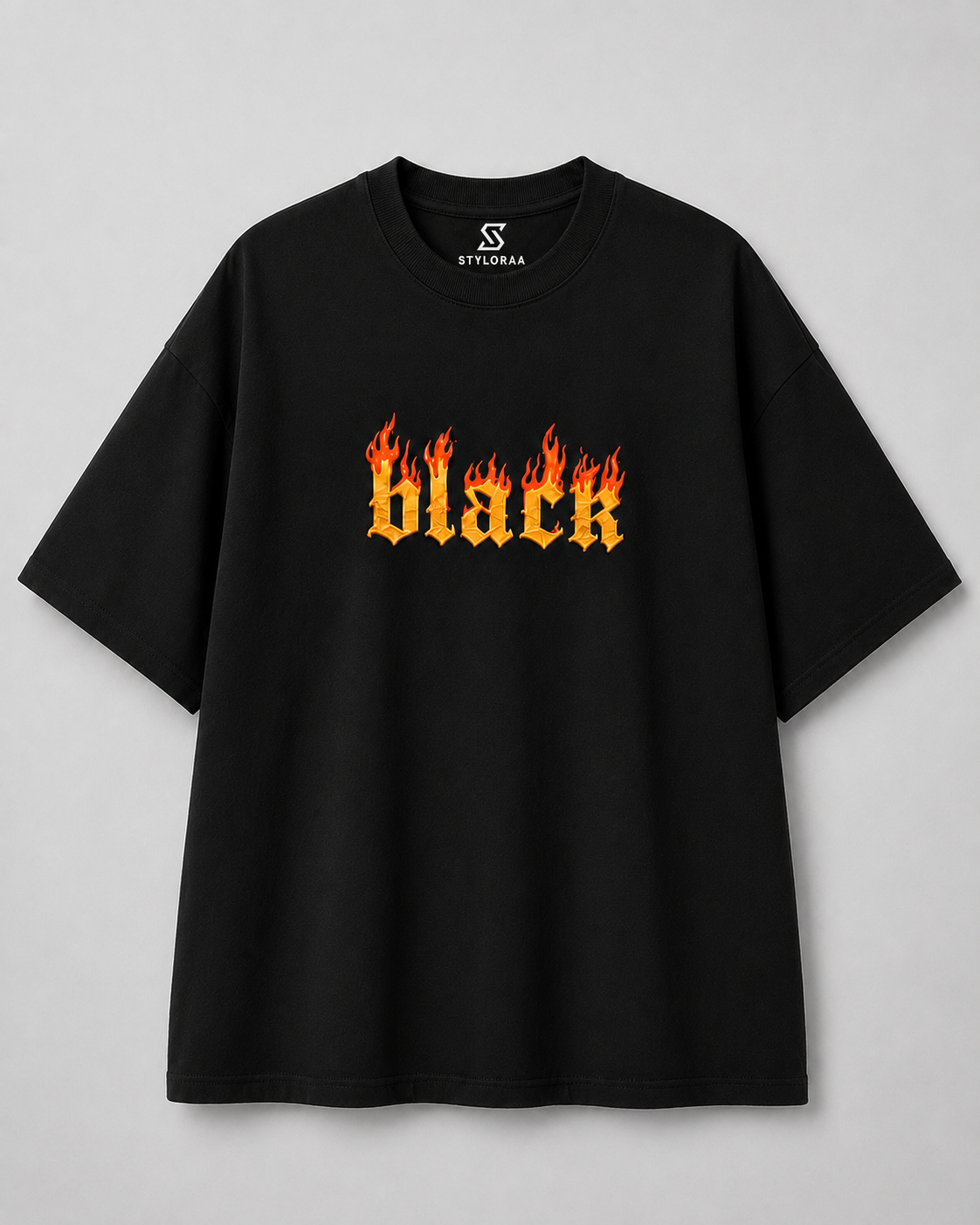 Inferno Black Oversized Puff Print T-Shirt