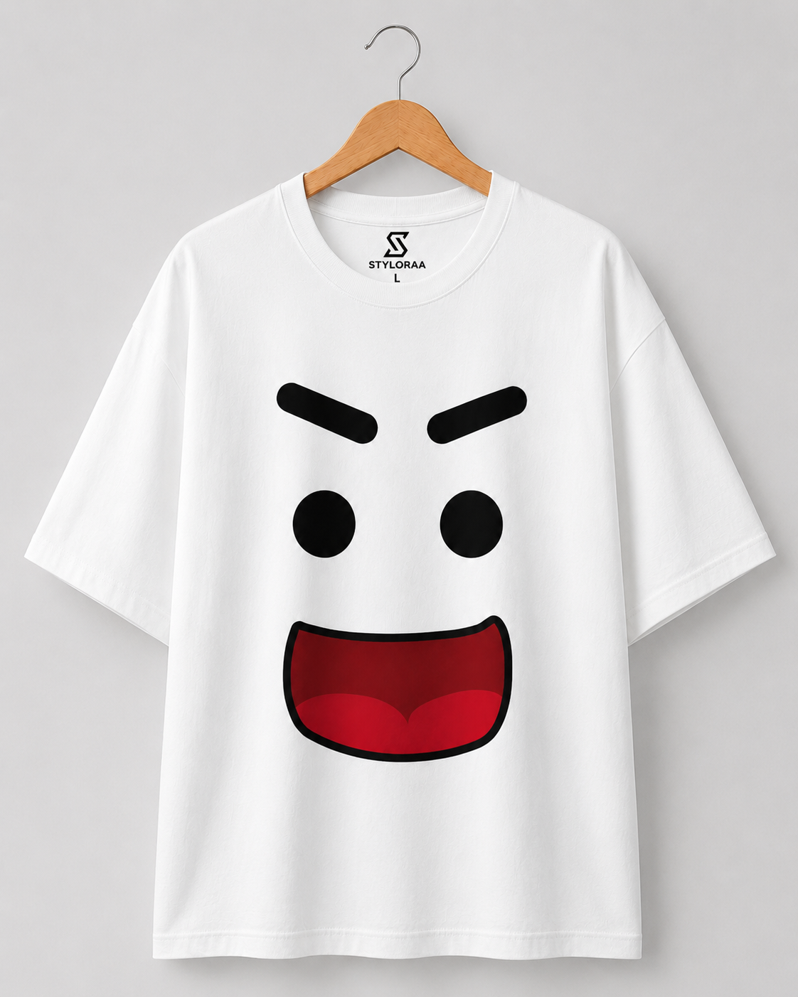 White Smiley Graphic Oversized T-Shirt