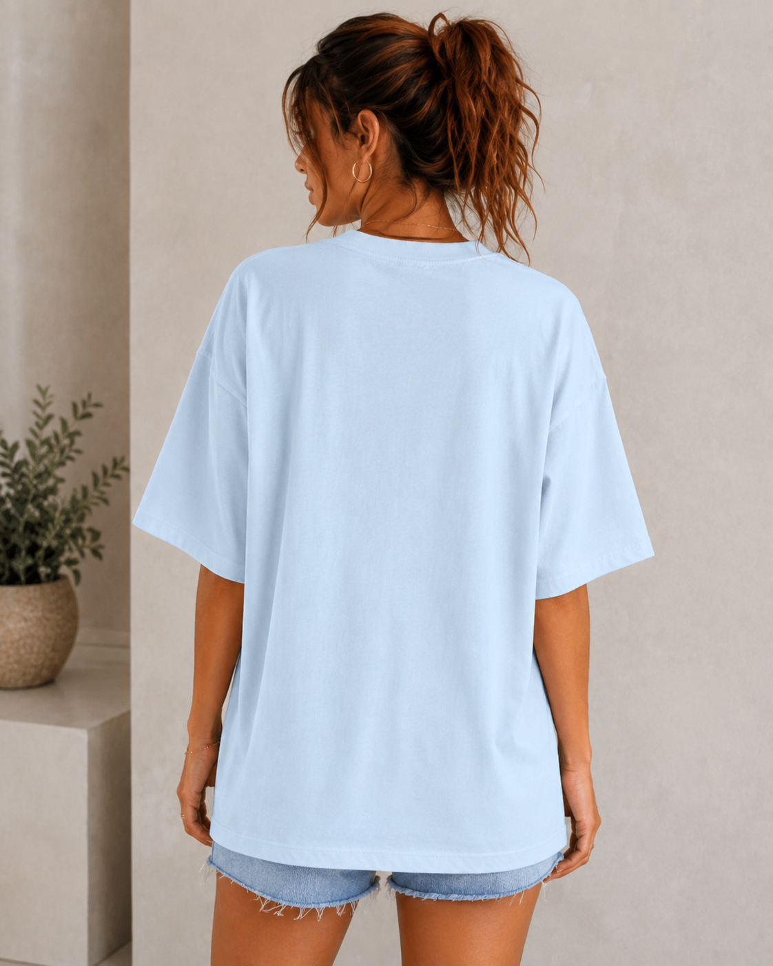 Styloraa Baby Sky Blue Oversized Flower Print T-Shirt