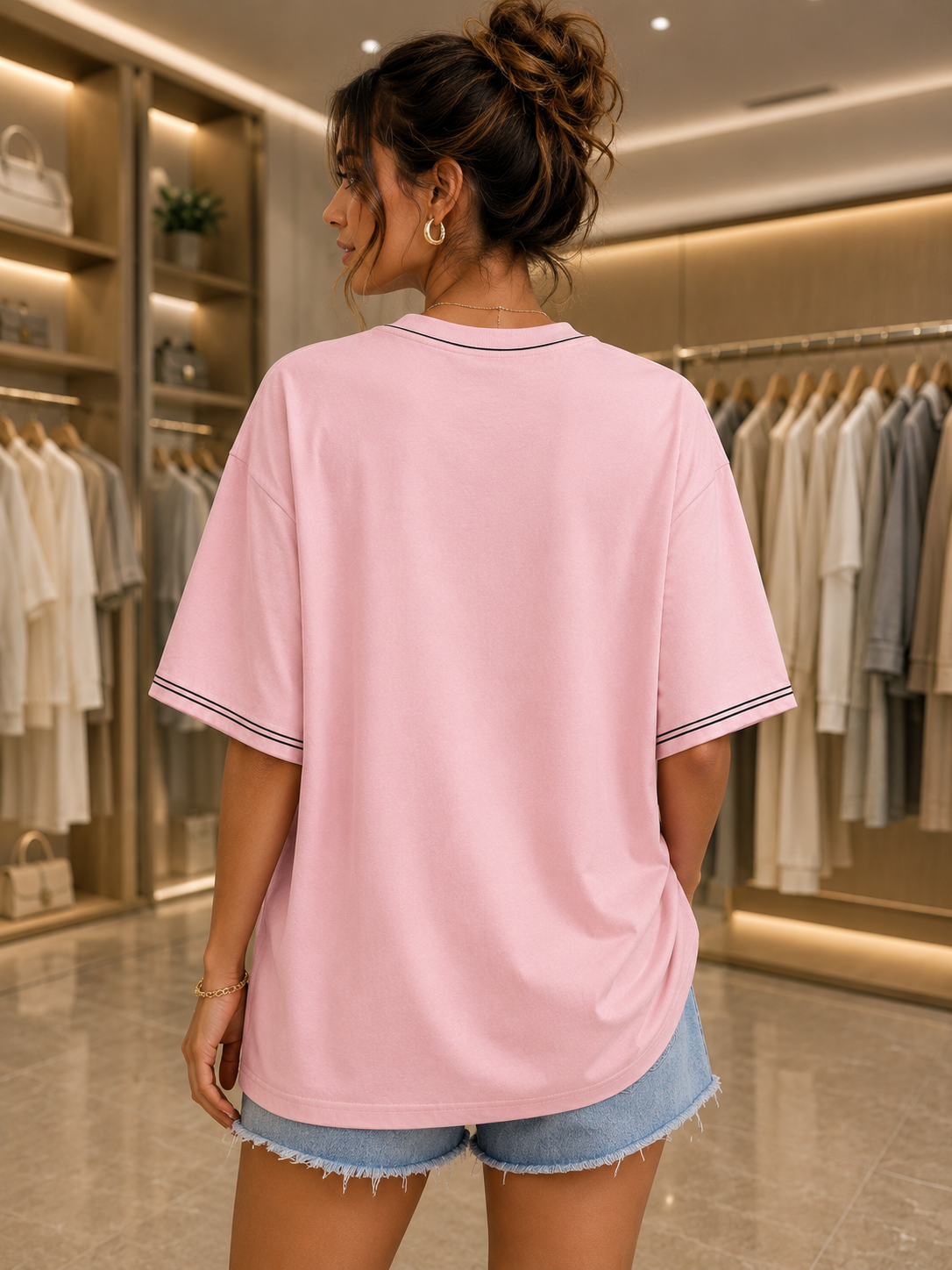 Baby Pink Panda Zipper Oversized T-Shirt