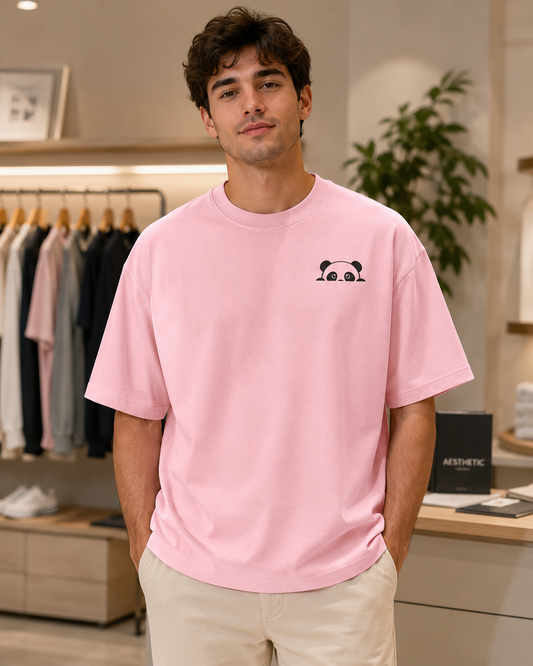 Baby Pink Panda Drop Shoulder T-Shirt