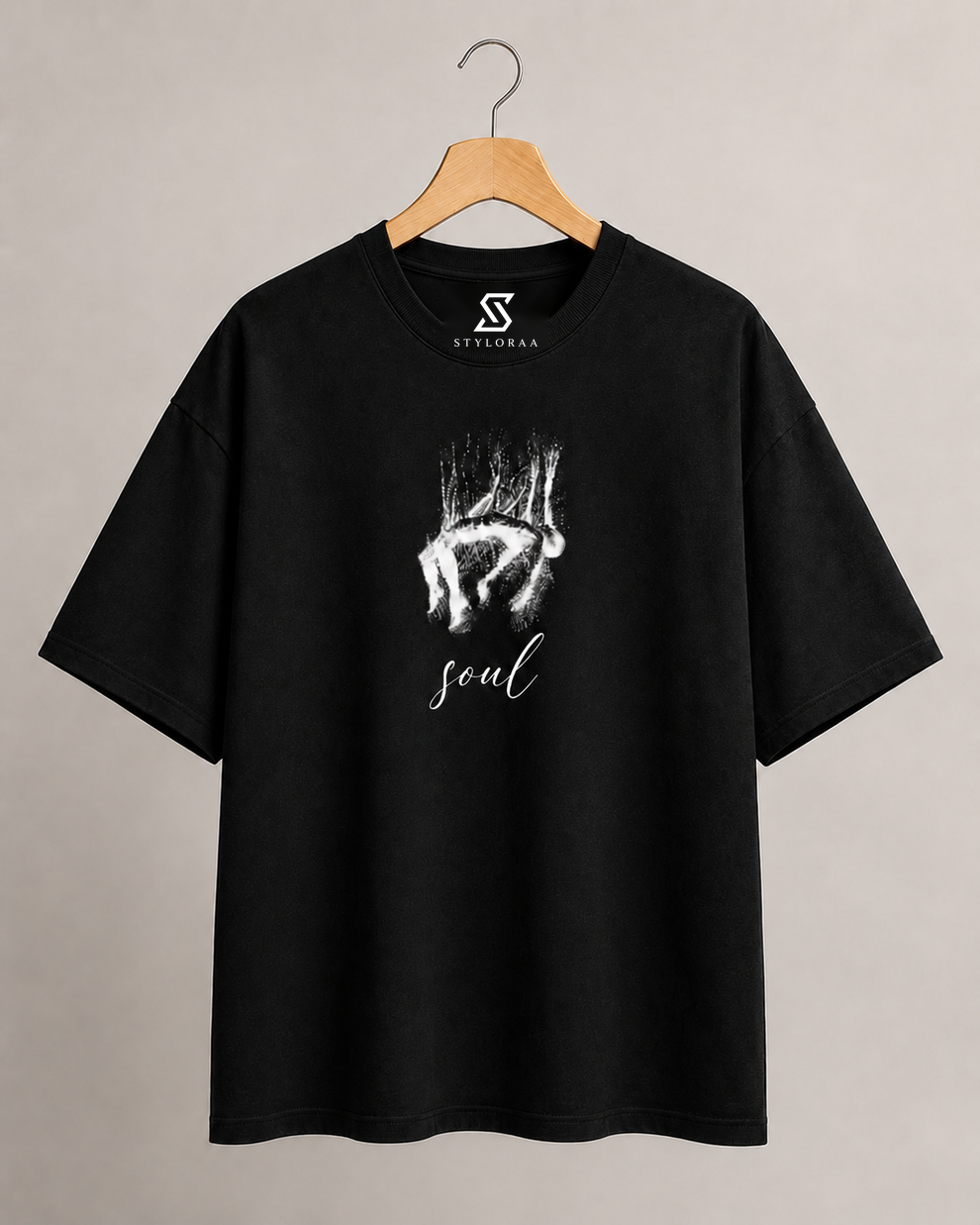 Styloraa Matte Black Oversized Soul Graphic T-Shirt